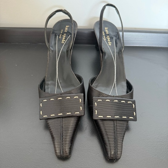 Vintage Kate Spade black leather buckle kitten heel slingback pumps - size 6 - Picture 5 of 6